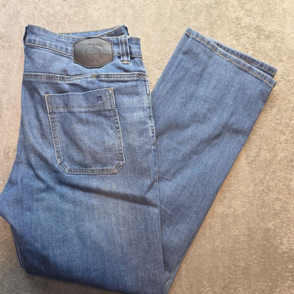 LAPG Core Flex Jeans Mens 34x32 Blue Vintage Wash Relaxed Straight Stretch Denim